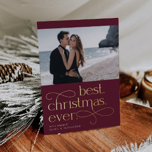 Best Christmas Ever Engagement Photo Foil Holiday Card