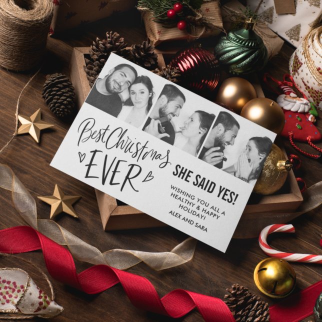 Best Christmas Ever Engagement Three Photo  Holiday Card (Creator Uploaded)