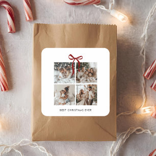 Best Christmas Ever Family Photo Collage Gift Square Sticker