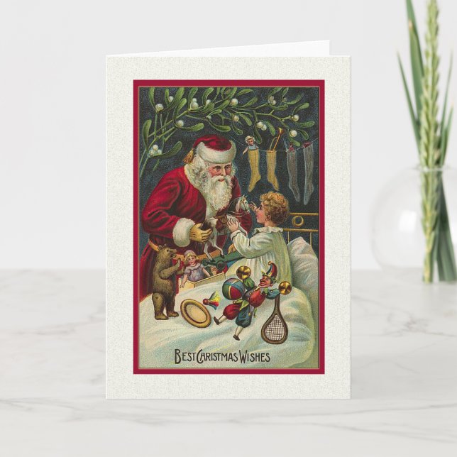 Best Christmas Wishes Victorian Santa with Child Holiday Card (Front)