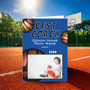 Best Coach Basketball Metallic Photo  Thank You Card