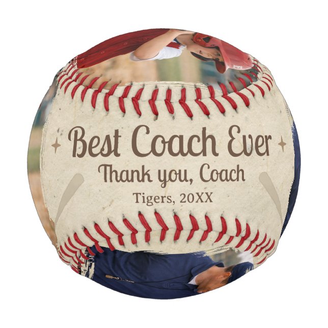 Best Coach Ever 2 Photo Coach Gift Keepsake Baseball (Back)