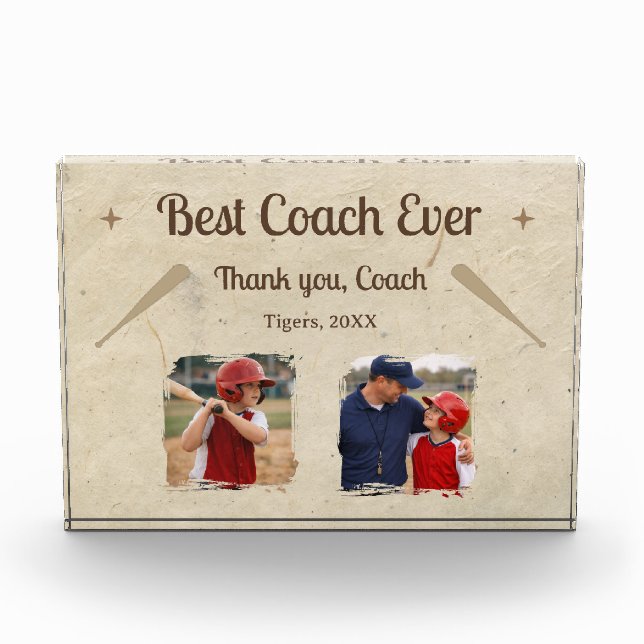 Best Coach Ever 2 Photo Coach Gift Keepsake Block (Front)