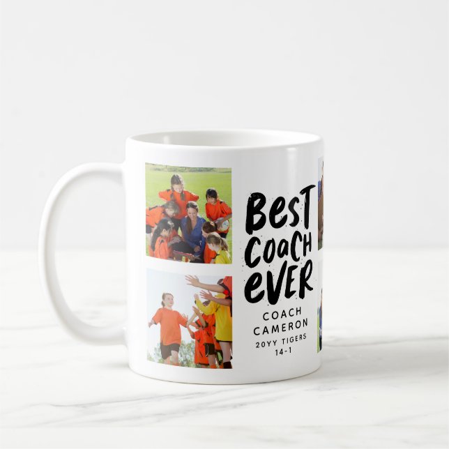Best coach ever 7 photo collage team gift coffee mug (Left)