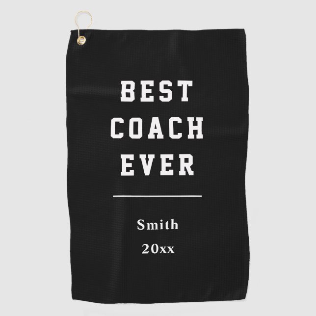 Best Coach Ever Black White Grey Golf Towel (Front)