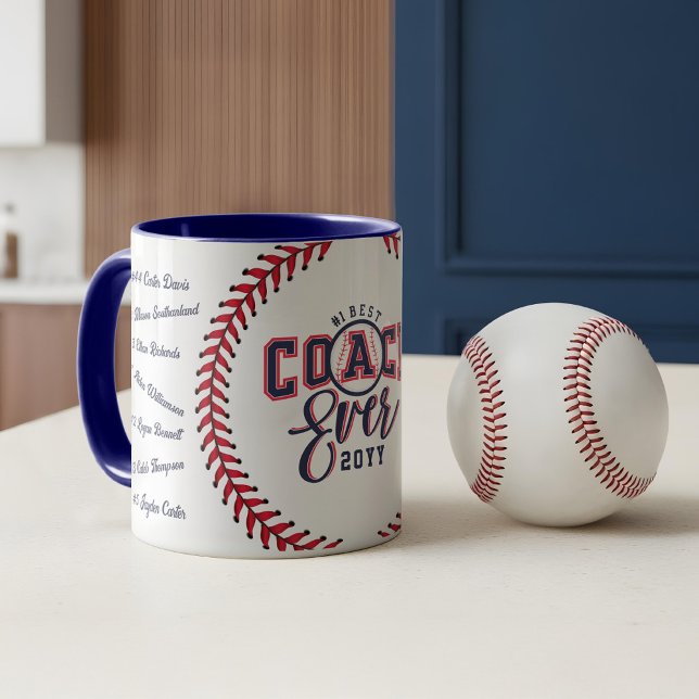 Best Coach Ever Gift Baseball Team Signature Names Mug (Best Coach Ever Baseball Fun Gift with Team Names Mug)