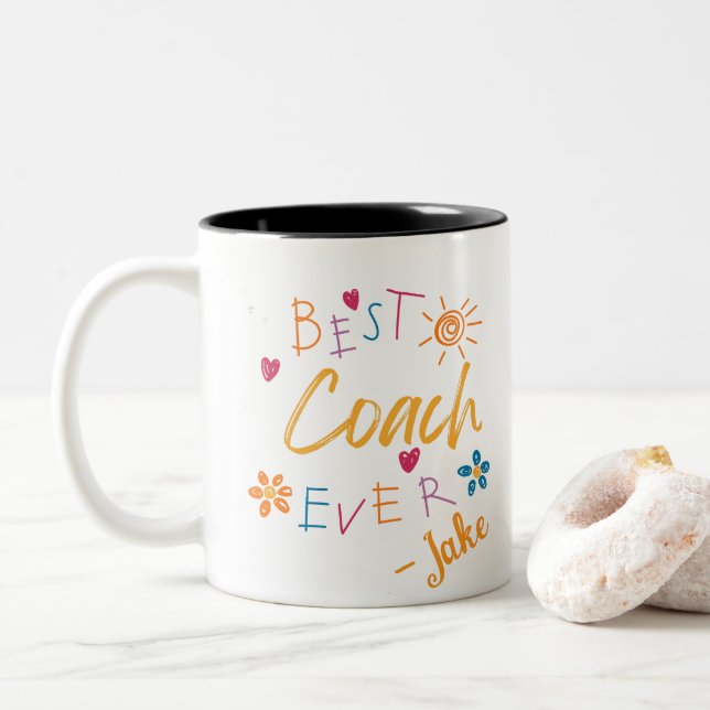 Best Coach Ever Personalised sports coach gift Two-Tone Coffee Mug (With Donut)