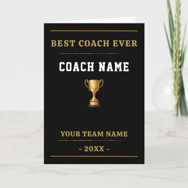 Best Coach Ever Trophy Coach Appreciation Gift Thank You Card (Front)