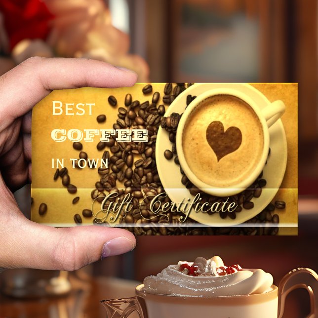 Best Coffee in Town Gift Certificate Template (Gift certificate card featuring a cappuccino with a heart - great for a coffee shop)