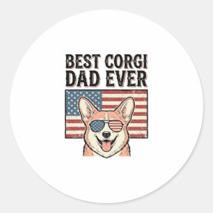 Best Corgi Dad Ever Patriotic Vintage Dog Shirt_1 Classic Round Sticker