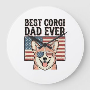 Best Corgi Dad Ever Patriotic Vintage Dog Shirt_1 Large Clock
