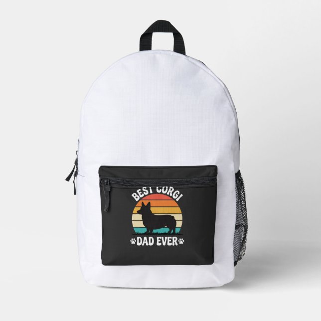Best Corgi Dad Ever Retro Dog Printed Backpack (Front)