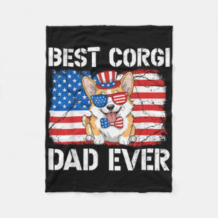 Best Corgi Dad Ever Usa Flag Patriotic Dog 4th Of Fleece Blanket