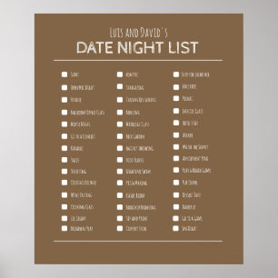 Best couple's gift date night bucket list poster