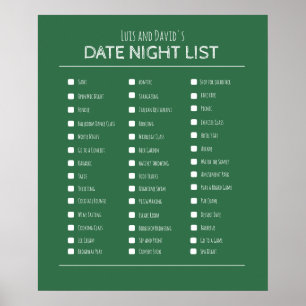Best couple's gift date night bucket list poster