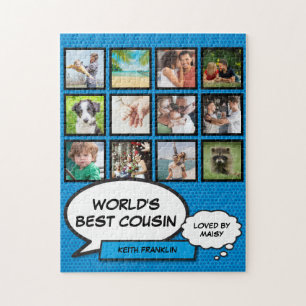 Best Cousin 12 Photo Collage Blue Fun Comic Jigsaw Puzzle