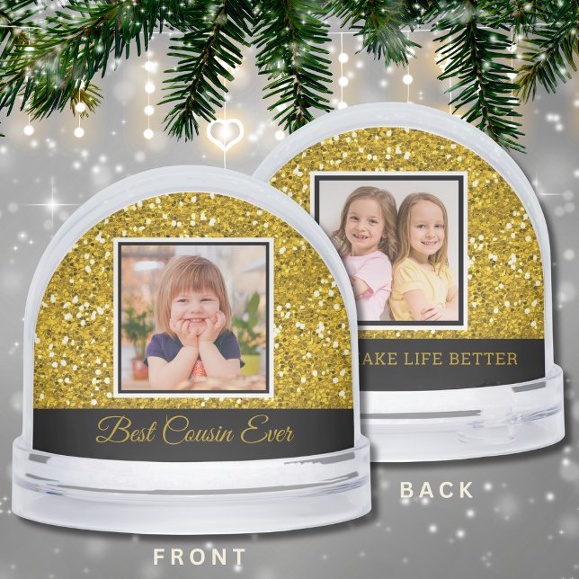 Best Cousin Ever 2 Photo Keepsake Gold Glitter Snowglobe (Creator Uploaded)