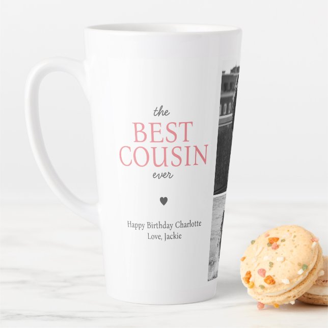 Best Cousin Ever Quote Personalised Photo Collage Latte Mug (In Situ)