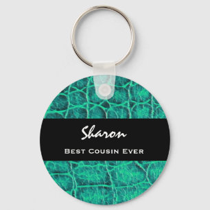 Best COUSIN Ever Teal Green Alligator Print Gift Key Ring
