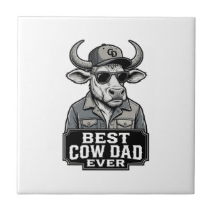 Best Cow Dad Ever Vintage Engraving Design_1 Ceramic Tile