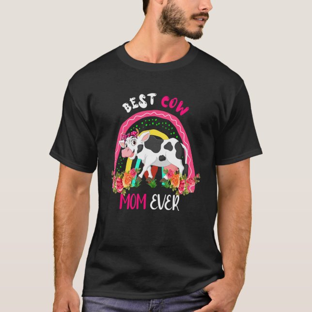 Best Cow Mom Ever Cute Cow Bow Tie Farmer Mother's T-Shirt (Front)
