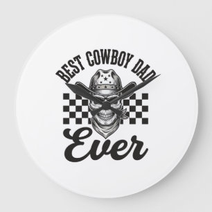 Best Cowboy Dad Skull Western Shirt Design_1 Large Clock