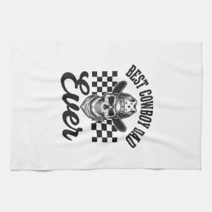 Best Cowboy Dad Skull Western Shirt Design_1 Tea Towel