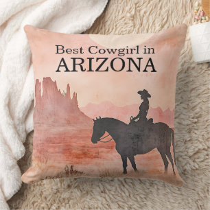 Best Cowgirl in Arizona Vintage Western Horse Art Cushion