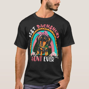Best Dachshund Aunt Ever Cute Rainbow Flowers Dog  T-Shirt