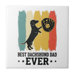 Best Dachshund Dad Ever Vintage Baseball Dog Shirt Ceramic Tile