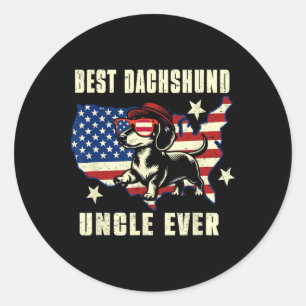 Best Dachshund Uncle Ever American Flag 4th Of Jul Classic Round Sticker