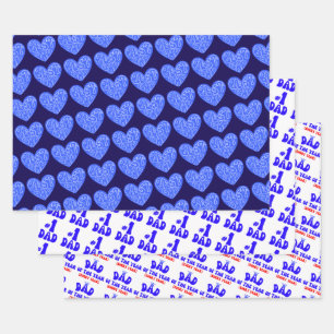 Best Dad #1 Dad Of The Year Blue Hearts Father's D Wrapping Paper Sheet