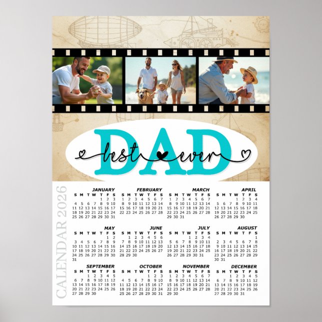 Best Dad 2026 Photo Calendar, Vintage, Camera Film Poster (Front)