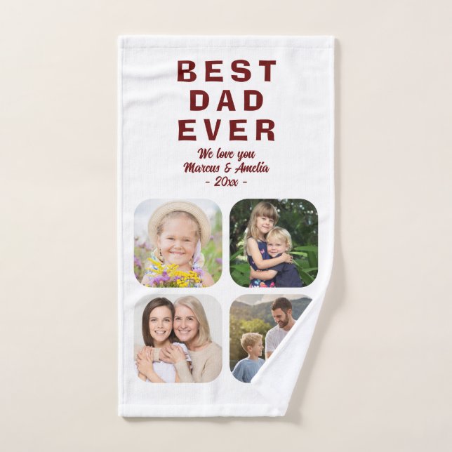 Best Dad 4 Photo Collage Family Father Bath Towel Set (Hand Towel)