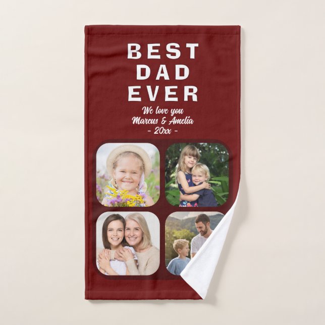 Best Dad 4 Photo Collage Family Father Bath Towel Set (Hand Towel)