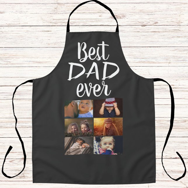 Best Dad 6 Photo Collage Family Photo Grey Apron (Creator Uploaded)