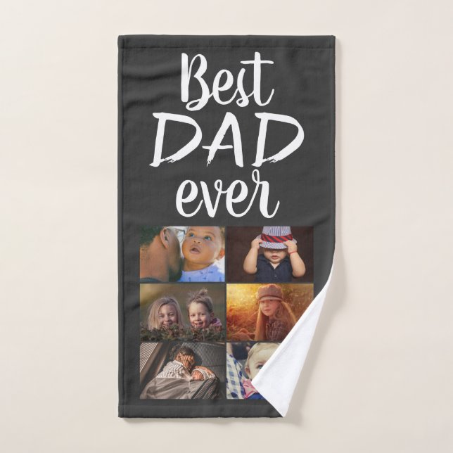 Best Dad 6 Photo Collage Family Photo Grey  Hand Towel (Hand Towel)