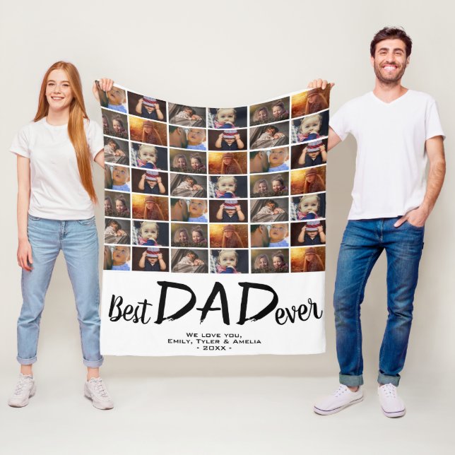 Best Dad 6 Photo Collage Family Photo Pattern Fleece Blanket (In Situ)