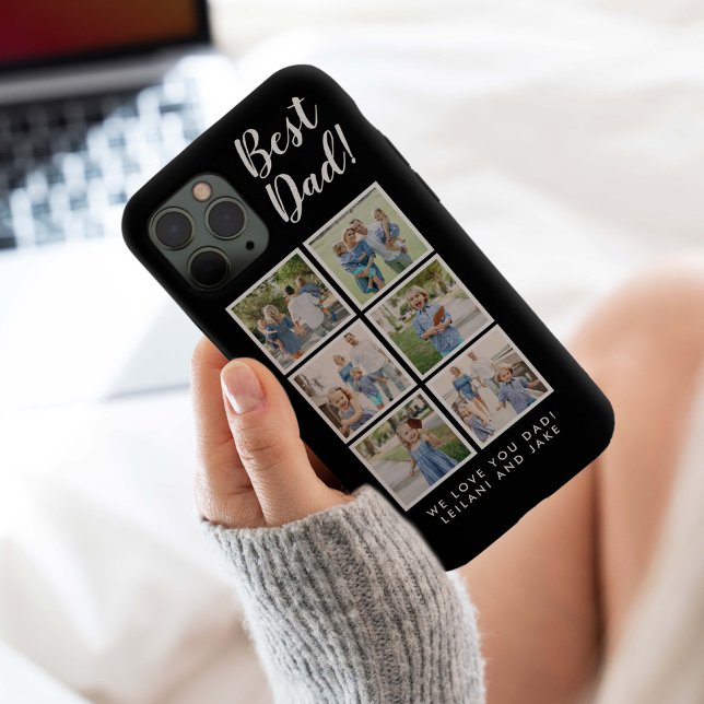 Best Dad! 6 Photo Collage Modern Black Case-Mate iPhone Case (Modern Best Dad 6 photo collage with message for Father's Day, Christmas, or Dad's B-day. )