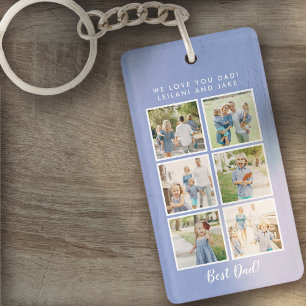 Best Dad! 6 Photos Custom Message Blue Key Ring