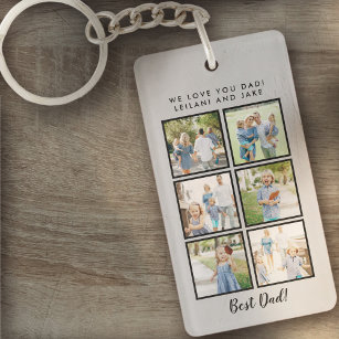 Best Dad! 6 Photos Custom Message Light Grey Key Ring