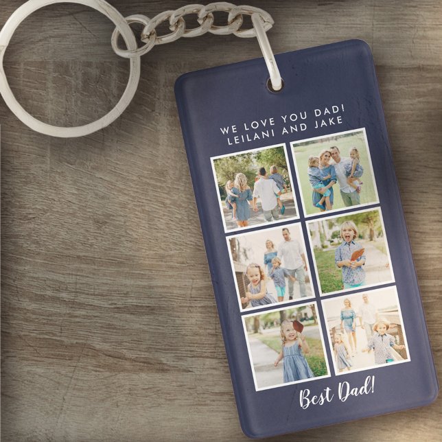 Best Dad! 6 Photos Custom Message Navy Blue Key Ring (Creator Uploaded)