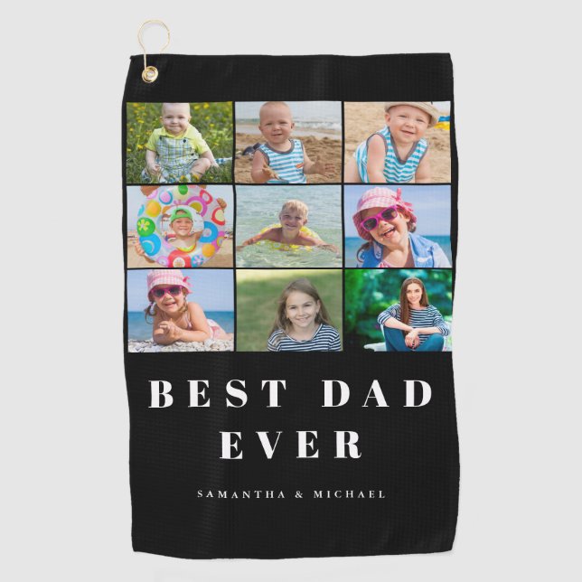 Best Dad 9 Photo Collage Golf Towel (Front)