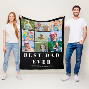 Best Dad 9 Photo Name Fleece Blanket