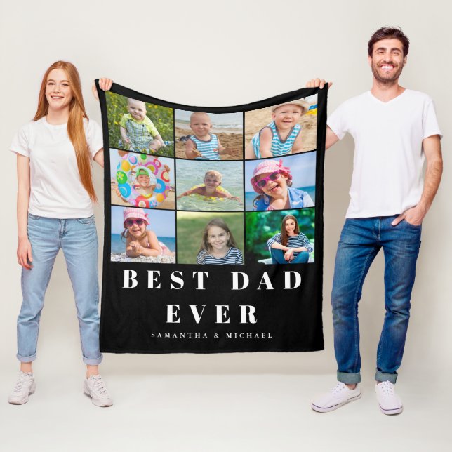 Best Dad 9 Photo Name Fleece Blanket (In Situ)