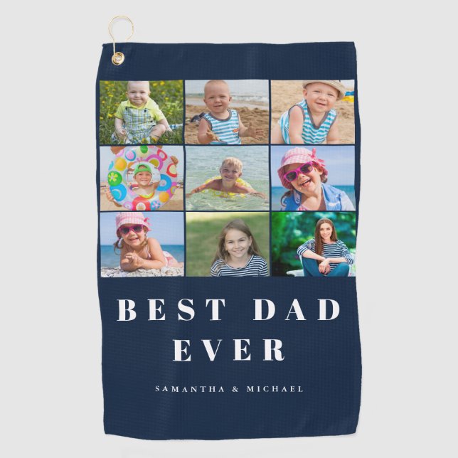 Best Dad 9 Photo Name Golf Towel (Front)