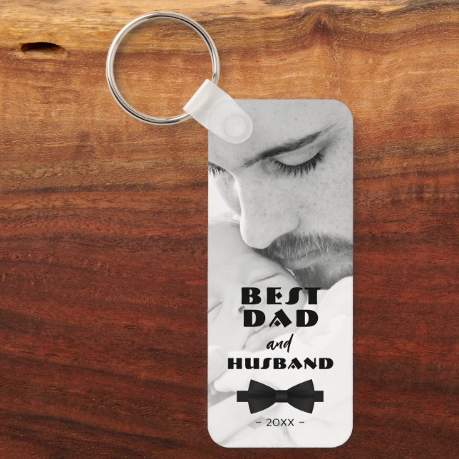 Best Dad and Husband Black Tie Elegant Photo Key Ring (Front)
