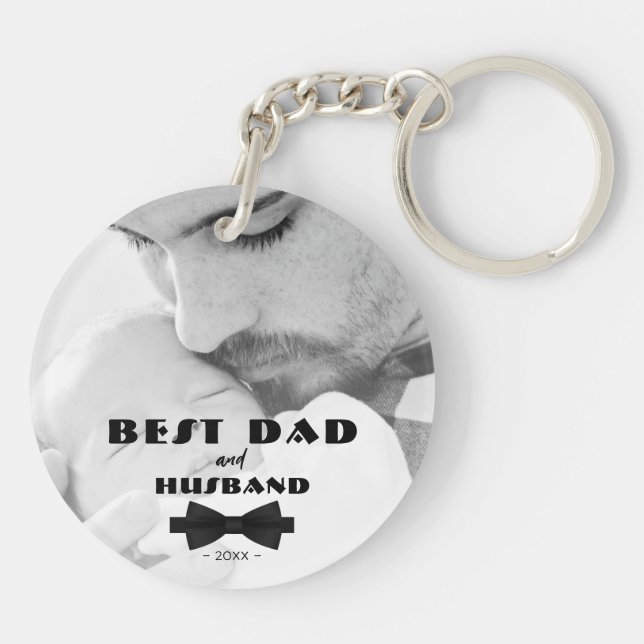Best Dad and Husband Black Tie Elegant Photo Key Ring (Back)