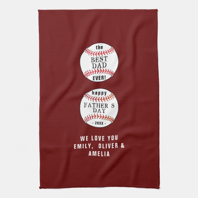 Best Dad Baseball Balls Red Happy Father`s Day Tea Towel (Vertical)