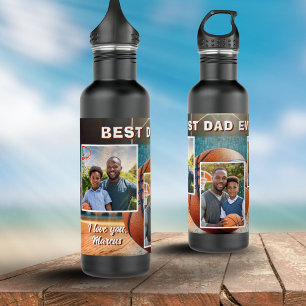 Best Dad Basketball Ball 3 Photo Collage Father 710 Ml Water Bottle